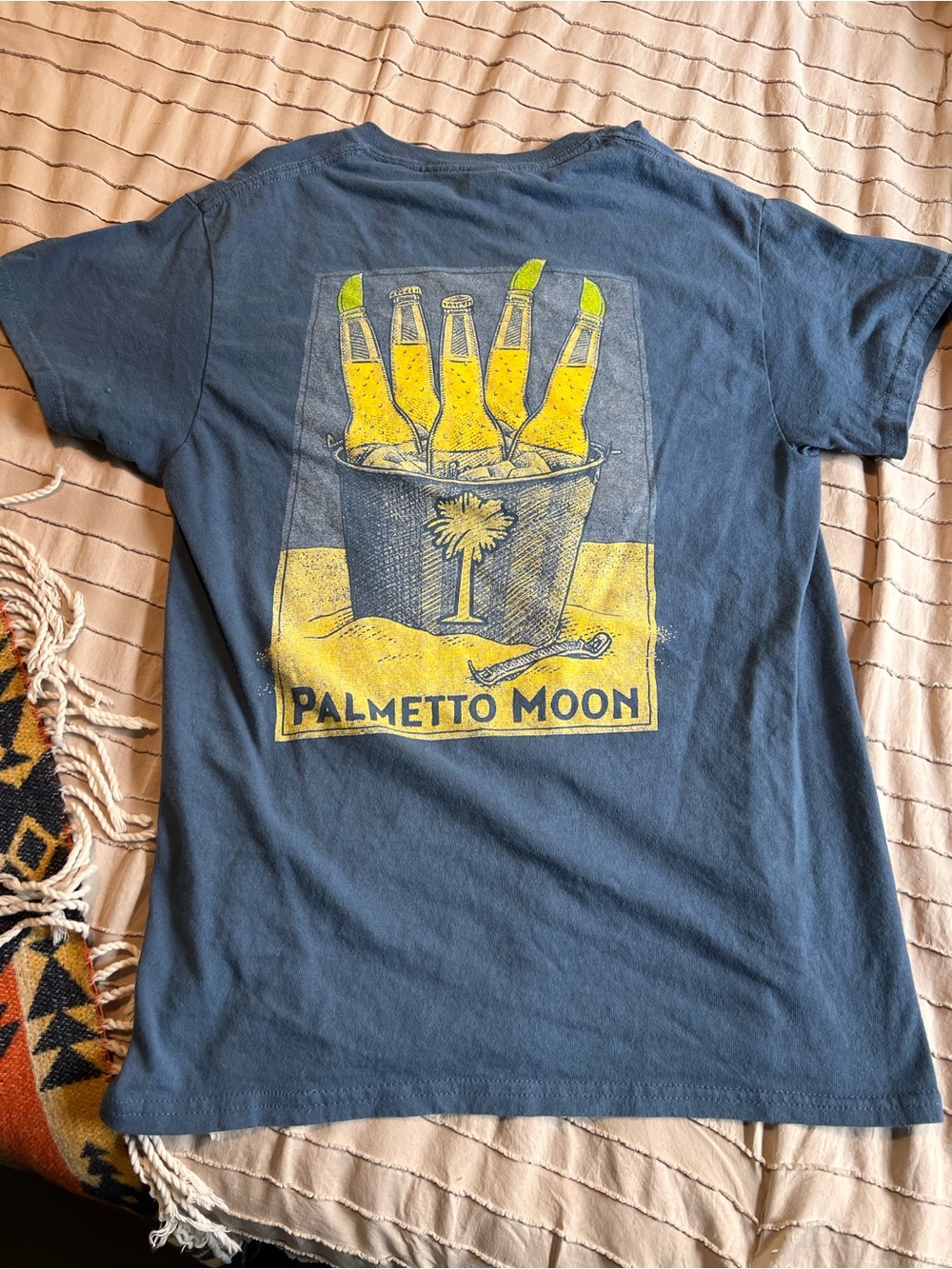 Palmetto Moon Women's Short Sleeve Tee in Navy with Yellow Graphic, Small